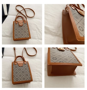 Detailed views of vintage monogram crossbody bag with CACATOES pattern and gold buckle