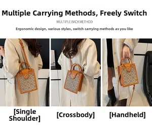 Brown vintage flap bag showing three ways to wear: shoulder, crossbody, and handbag