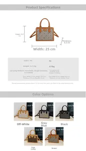 Detailed size chart showing dimensions 25x18.5x8.5cm for large capacity PU leather handbag