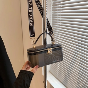 Glossy semi-transparent box bag with Marc Elizabeth letter strap and gold zipper