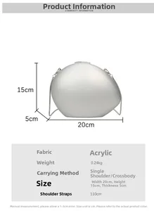 Silver oval acrylic evening clutch bag with 110cm metal chain strap weighing 0.24kg