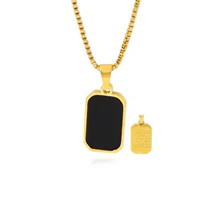 Minimalistische 316L Edelstahl Rechteckige Anhänger Halskette Wendbar Schwarz Acryl Eingelegt 18K Vergoldet Schmuck Für Damen Herren