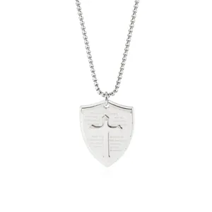 Collana con Ciondolo a Croce a Scudo in Acciaio Inossidabile 316L Vintage Con Versetto Biblico Efesini Gioielli Punk Religiosi per Uomo Donna