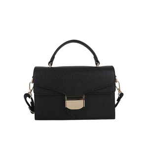 Minimalist black lychee leather crossbody bag with elegant gold metal buckle