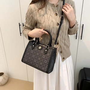 Sac à main Boston vintage gris foncé avec motif monogramme et bandoulière réglable