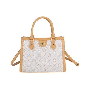 Sac à main Boston en toile blanche avec garniture en similicuir brun et bandoulière