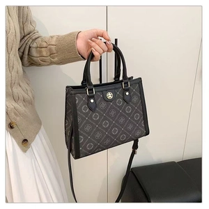 Women Vintage Monogram PU Leather Handbag Large Capacity Shoulder Crossbody Tote Bag With Adjustable Strap For Daily Commute