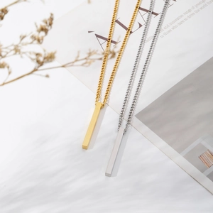 Collier Pendentif Barre Verticale en Acier Inoxydable 316 Minimaliste pour Femmes Hommes Colonne Géométrique Polie Bijoux de Mode