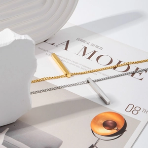 Colliers avec pendentif barre rectangulaire minimaliste en acier doré et argenté