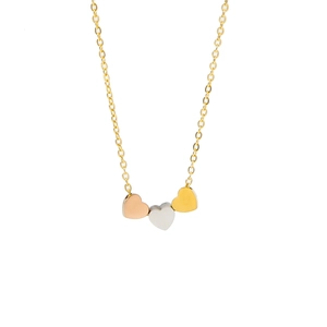 Collier minimaliste en acier titane avec trois cœurs en or argent et or rose