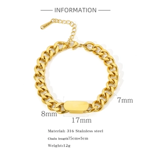 Detailoverzicht van de 316 roestvrijstalen gouden schakelarmband met afmetingen