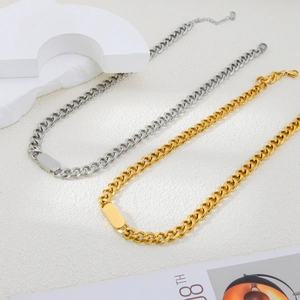 Hip-hop stijl grove schakelketting met rechthoekige metalen staaf in goud- en zilverkleur