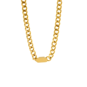 Gouden grove schakelketting met gepolijste rechthoekige hanger in moderne hiphopstijl
