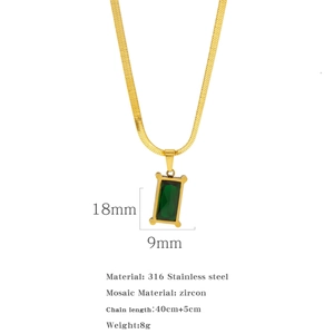 Spécifications de taille pour le collier en acier 316 avec pendentif zircon vert