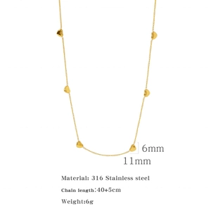 Details van de gouden 316L roestvrijstalen hartjesketting met afmetingen en gewicht