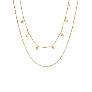Collier Double Couche en Acier Inoxydable Pendentif Losange Or pour Femmes Chaîne de Clavicule Minimaliste Bijoux Cadeau
