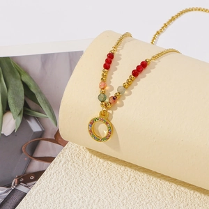 Boho Goldkette aus Edelstahl mit bunten Perlen und funkelndem Kristall-Ringanhänger für Damen