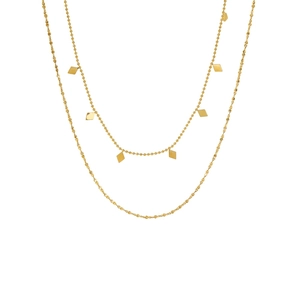 Collier double couche doré exquis avec pendentifs en losange et chaîne à billes élégante