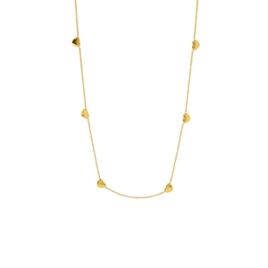 Minimalistische gouden hart hanger ketting met zes massieve bedeltjes aan een titanium ketting
