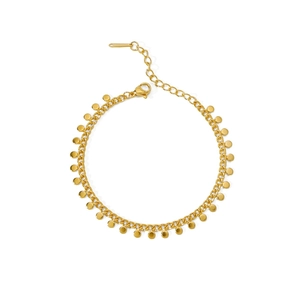 Elegante collar de cadena de eslabones bañada en oro con dijes de discos y cierre de langosta