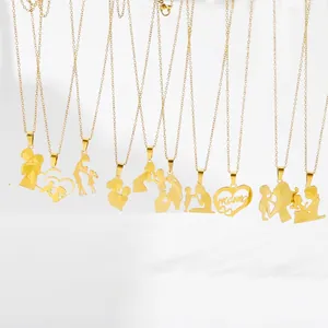 Collana con Pendente in Acciaio Inossidabile Festa della Mamma Oro Argento Lettera Mama Cuore Silhouette Madre Bambino Regalo Donna