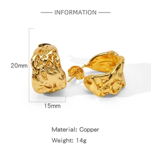 Détails des boucles d'oreilles en cuivre en forme de C avec texture de lave dorée