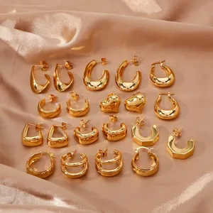 Fashion Commute Geometric Copper Hoop Earrings For Women Gold Plated Irregular Liquid Metal C-Shape Heart Stud Earrings Jewelry