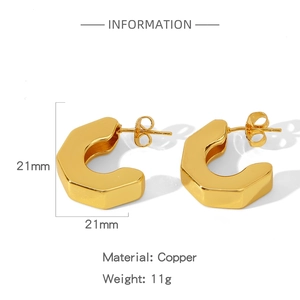 Detailed specifications of 21mm polished gold geometric hoop earrings made of copper