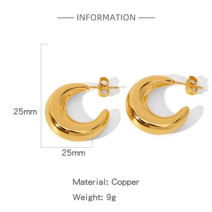 Dicke C-förmige vergoldete Kupferohrringe mit Größe 25mm und Gewicht 9g Details