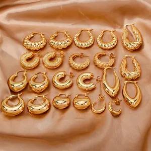 Fashion Irregular Chunky Hoop Earrings For Women Gold Plated Copper Twisted Croissant Geometric Statement Jewelry Earrings
