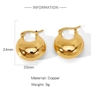 Polished 18k gold plated chunky copper hoops with 24mm height and 20mm width specifications