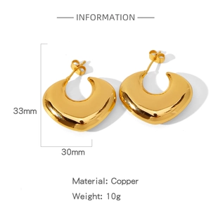 Details zu goldenen Herz-Ohrringen aus Kupfer, 33mm x 30mm Größe und 10g Gewicht