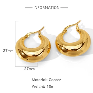 Detailed size specifications for chunky golden hoop earrings with polished copper finish