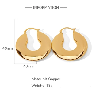 Detailed dimensions of 46mm gold chunky copper hoop earrings weighing 18g a pair
