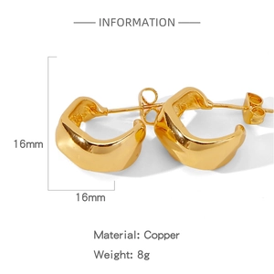Polished copper hoop earrings featuring a geometric U-shape design with 16mm dimensions