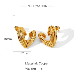 Detailed close-up showing texture and specifications of 11g golden heart copper earrings