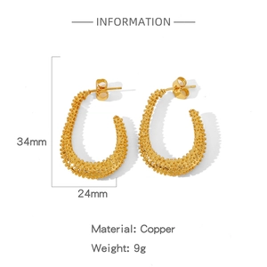 Produktdetails für goldene strukturierte C-Ohrringe aus Kupfer mit Maßen 34mm und 9g Gewicht