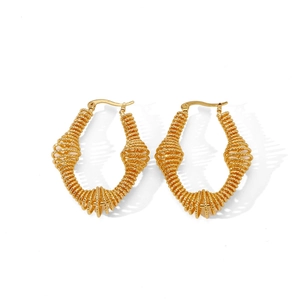 Boucles d'oreilles dorées spirales en forme de goutte avec texture métallique multicouche