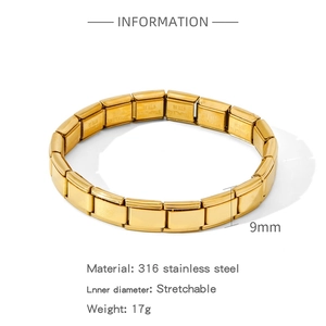 Detail view of 9mm gold-plated 316 stainless steel modular stretch bracelet links
