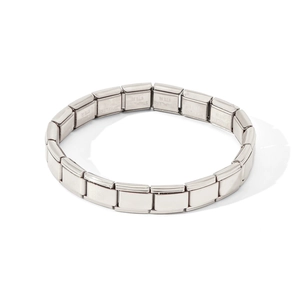 Classic silver modular stainless steel charm bracelet with minimalist square links design