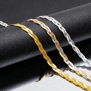 Three-layer braided stainless steel snake bone necklaces in gold, silver and tri-color