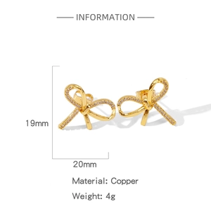 Detailed size specifications for gold butterfly earrings with white diamonds