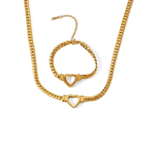 Minimalistisch Edelstahl Hohl Herz Schmuck-Set Panzerkette Halskette Und Armband Für Damen Mode Schmuck-Set