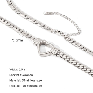 Détail du collier pendentif cœur en acier inoxydable de 5,5 mm avec gravure S.STEEL