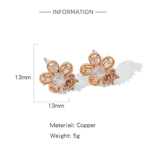Tableau des tailles détaillé pour boucles d'oreilles fleur en cuivre et zircons