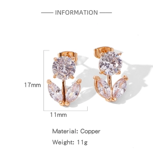 Macro shot of 17mm copper floral earrings with round and marquise crystals in rose gold finish
