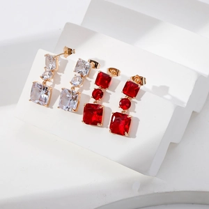 Fashion Copper Rhinestone Geometric Evil Eye Four Leaf Clover Stud Drop Earrings For Women Elegant Gold Plated Jewelry