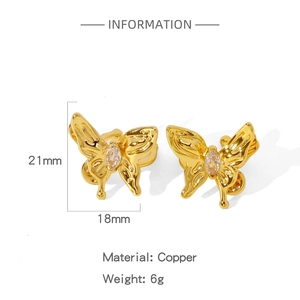 Detailed butterfly stud earrings dimensions 21mm x 18mm in gold-plated copper finish