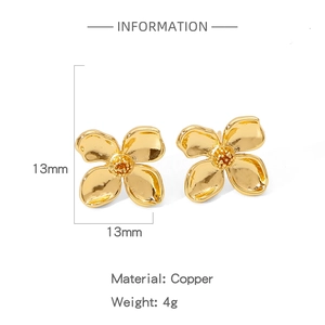 Detailed view of flower stud earrings showing 13mm size and golden copper material
