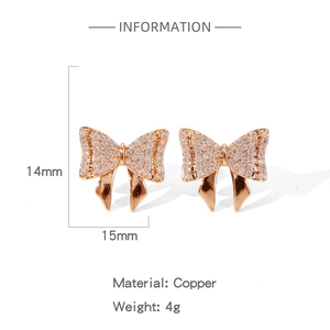 Spécifications détaillées des boucles d'oreilles papillon or rose avec zircons blancs